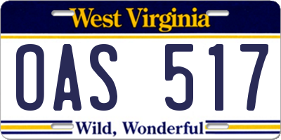 WV license plate OAS517