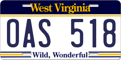 WV license plate OAS518