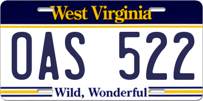 WV license plate OAS522