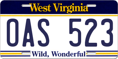 WV license plate OAS523