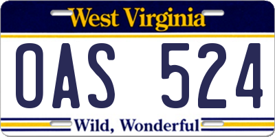WV license plate OAS524