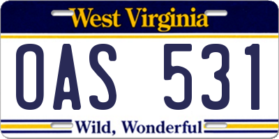 WV license plate OAS531