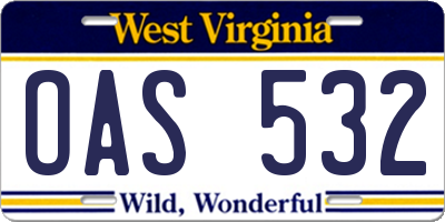 WV license plate OAS532