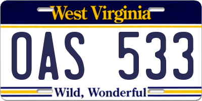 WV license plate OAS533