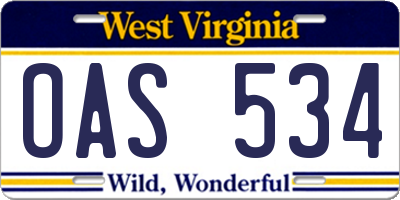 WV license plate OAS534