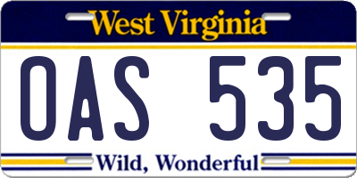 WV license plate OAS535