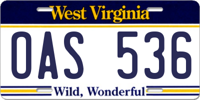 WV license plate OAS536