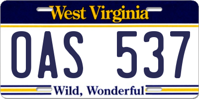 WV license plate OAS537
