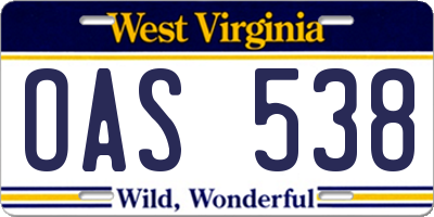 WV license plate OAS538