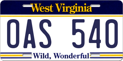WV license plate OAS540