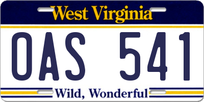 WV license plate OAS541