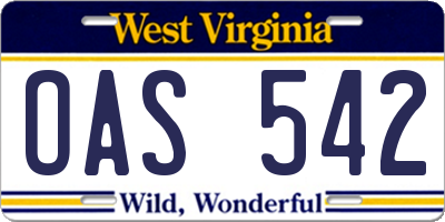 WV license plate OAS542