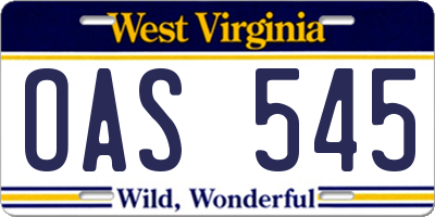WV license plate OAS545