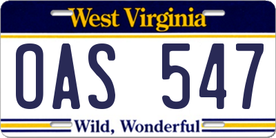 WV license plate OAS547
