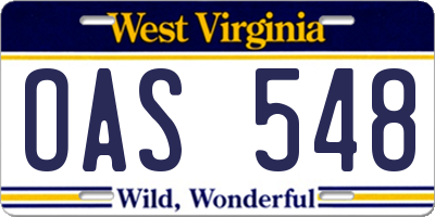 WV license plate OAS548