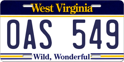 WV license plate OAS549