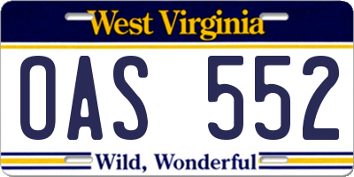 WV license plate OAS552