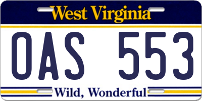 WV license plate OAS553