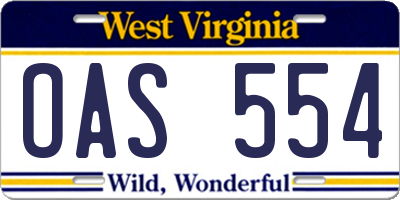 WV license plate OAS554