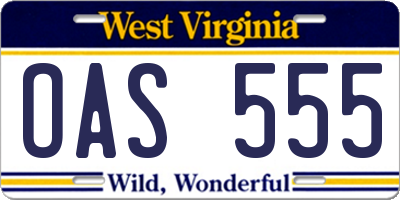 WV license plate OAS555