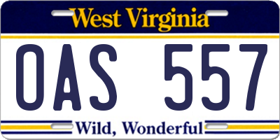 WV license plate OAS557