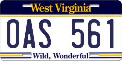 WV license plate OAS561