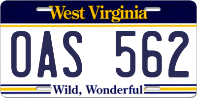 WV license plate OAS562