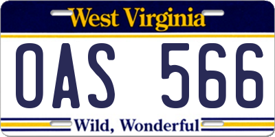 WV license plate OAS566