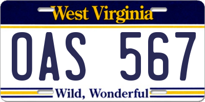 WV license plate OAS567