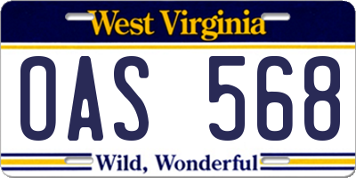 WV license plate OAS568