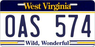 WV license plate OAS574