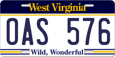 WV license plate OAS576