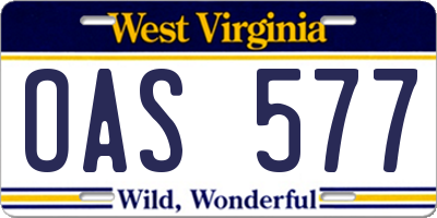 WV license plate OAS577