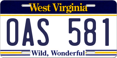 WV license plate OAS581
