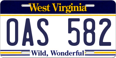 WV license plate OAS582