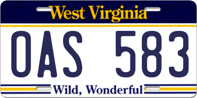 WV license plate OAS583