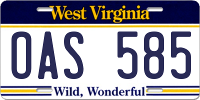 WV license plate OAS585