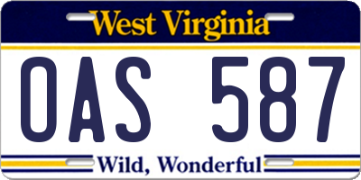 WV license plate OAS587