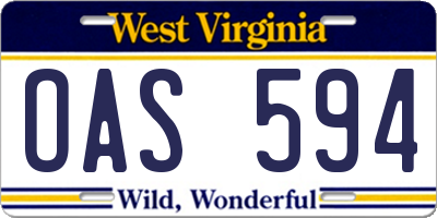 WV license plate OAS594