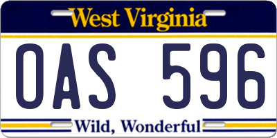WV license plate OAS596