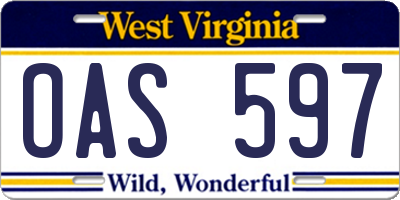 WV license plate OAS597