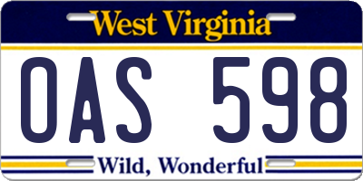 WV license plate OAS598