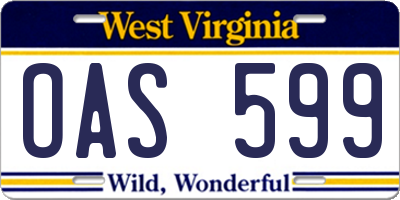 WV license plate OAS599