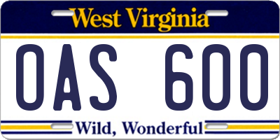 WV license plate OAS600