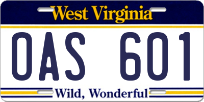 WV license plate OAS601