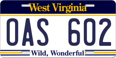 WV license plate OAS602