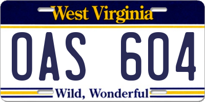 WV license plate OAS604