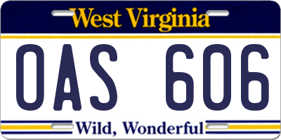 WV license plate OAS606