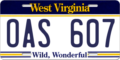 WV license plate OAS607