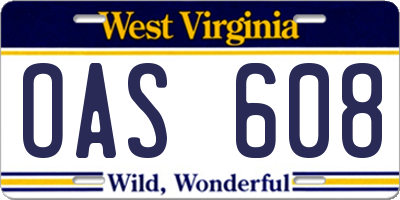 WV license plate OAS608